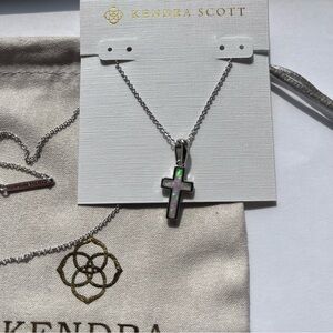 ✨Kendra Scott Cross Silver Pendant Necklace in White Kyocera Opal New ✨